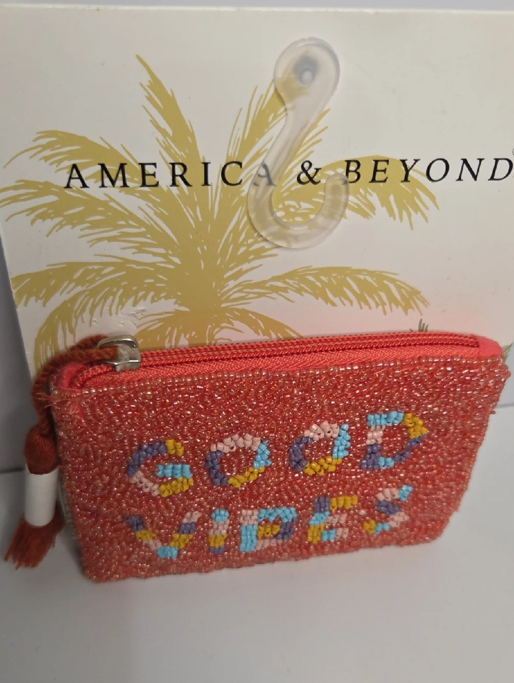 💕▪️America & Beyond▪️ Orange 'Good Vibes' Beaded Coin Purse